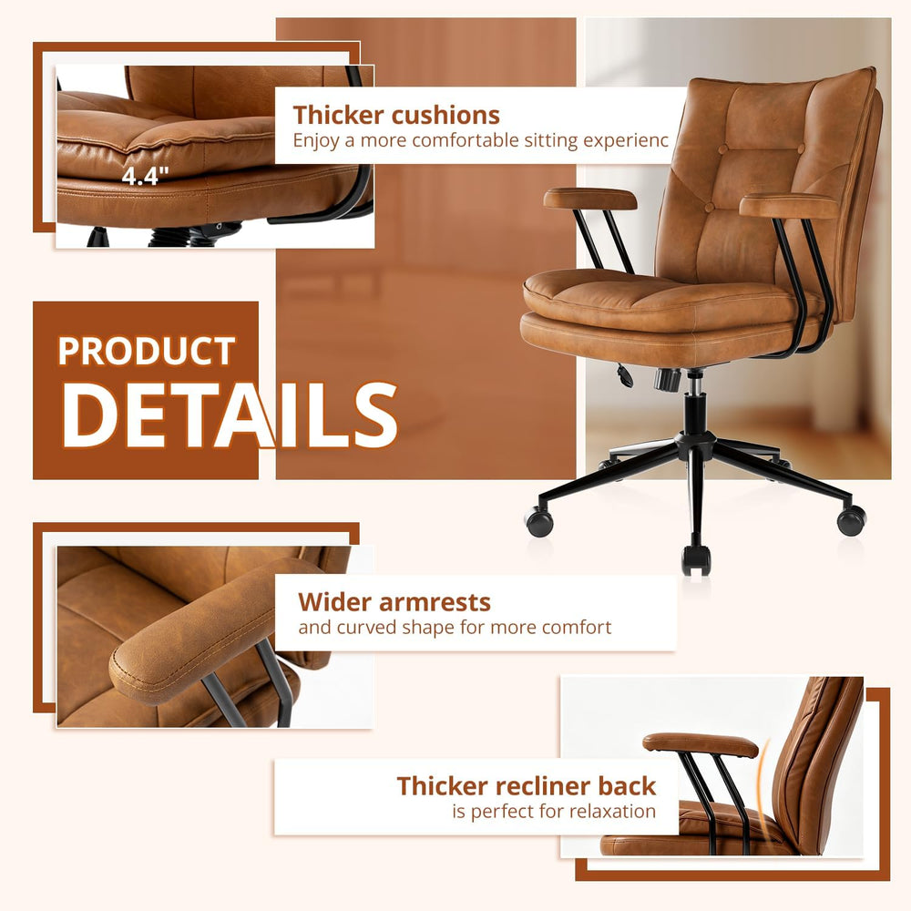 Ergonomic Home Office Chair Leather Desk Chairs with Adjustable Height