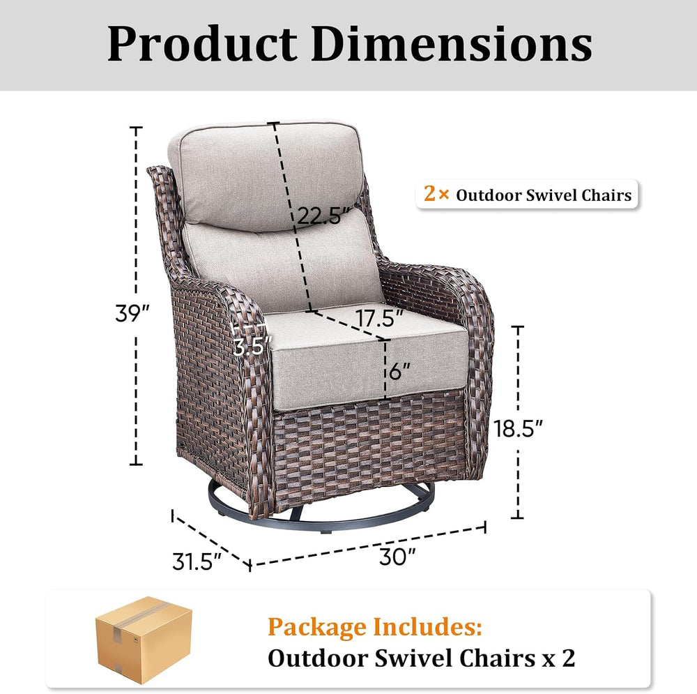 Luxury Outdoor Swivel Rocker Patio Chairs Set of 2 with 6-Inch Thick Cushions...
