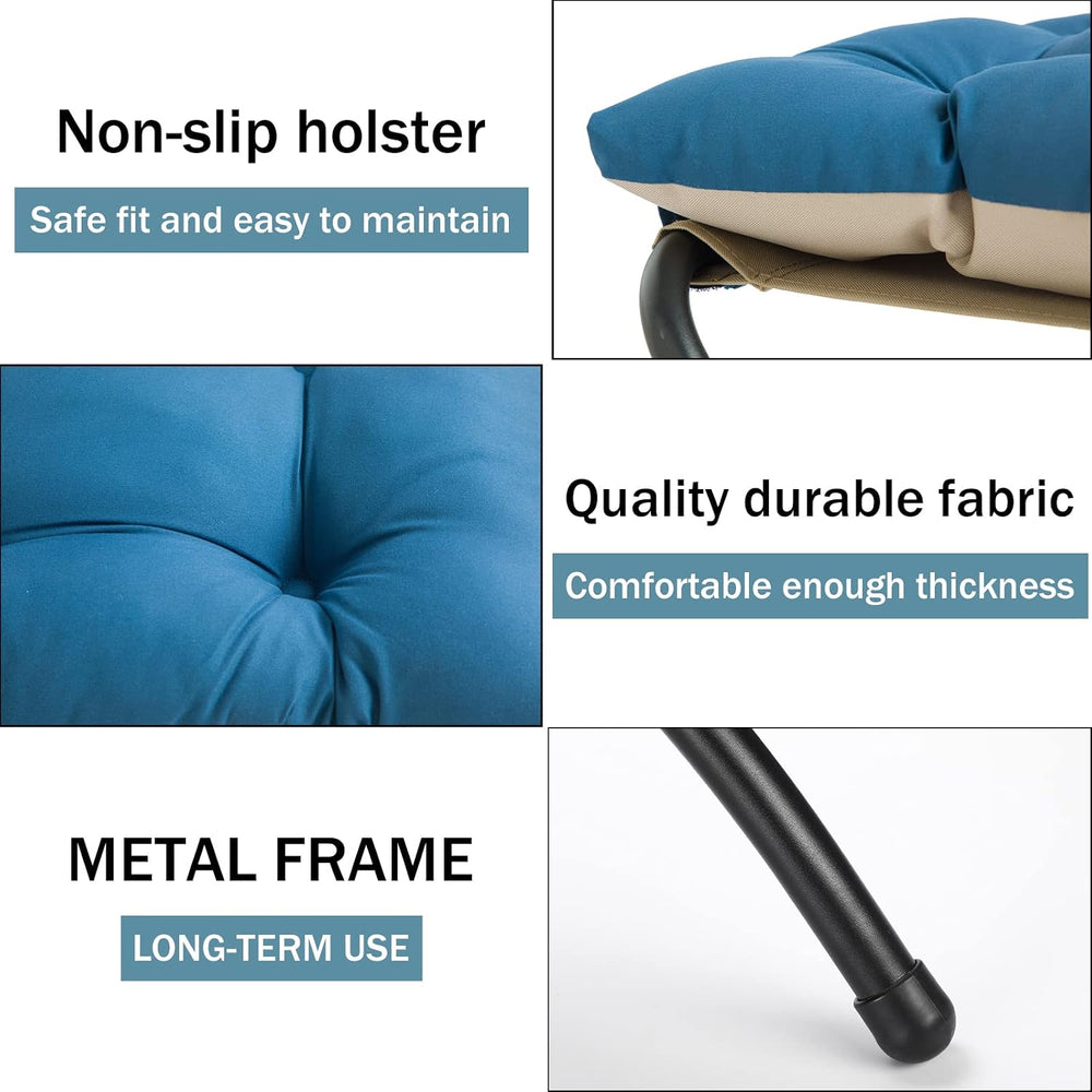 15" Upholstered Folding Foot Rest Stool with Foldable Metal Frame Sapphire
