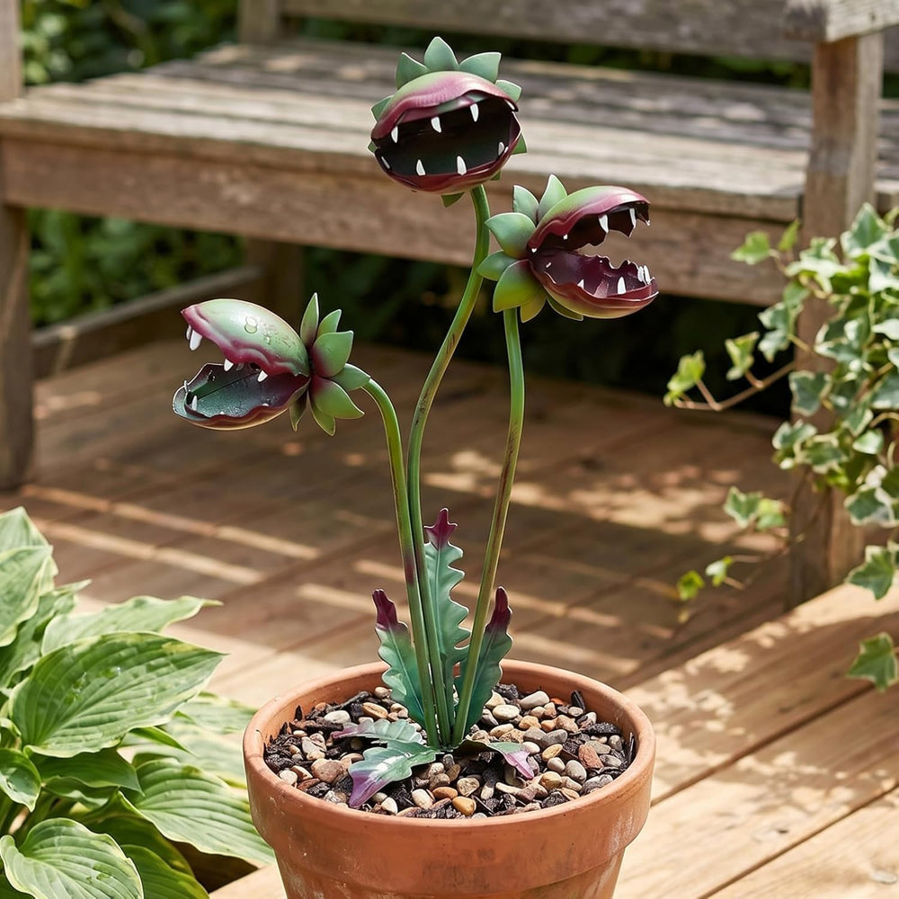 Venus Flytrap Garden Stake - 25inch Metal Outdoor Flowers Yard Art (1PCS)