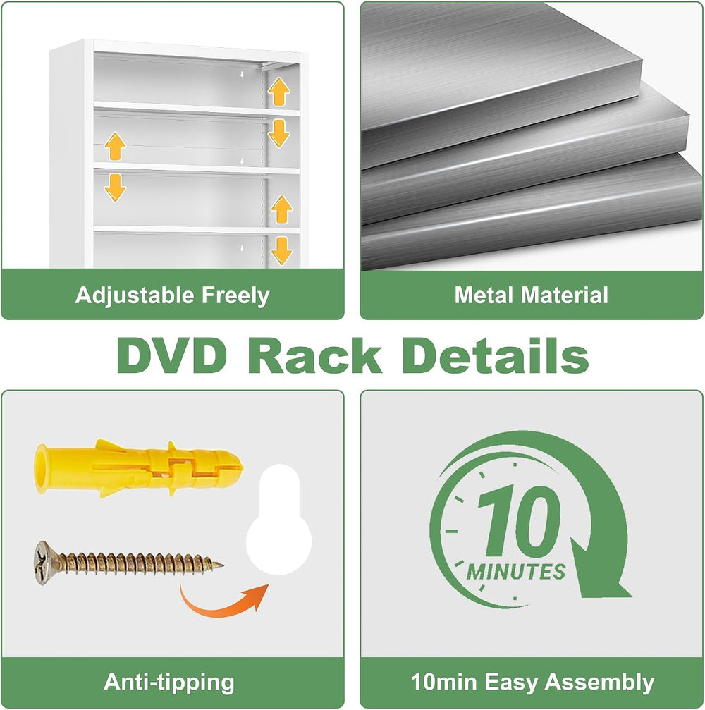 Metal CD Storage Shelf, 7 Tier Tall DVD Storage Cabinet with Adjustable Shelv...
