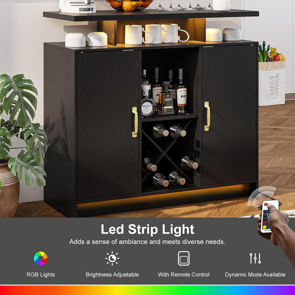 Wine Bar Cabinet with Power Outlet and LED Light for Dining Room