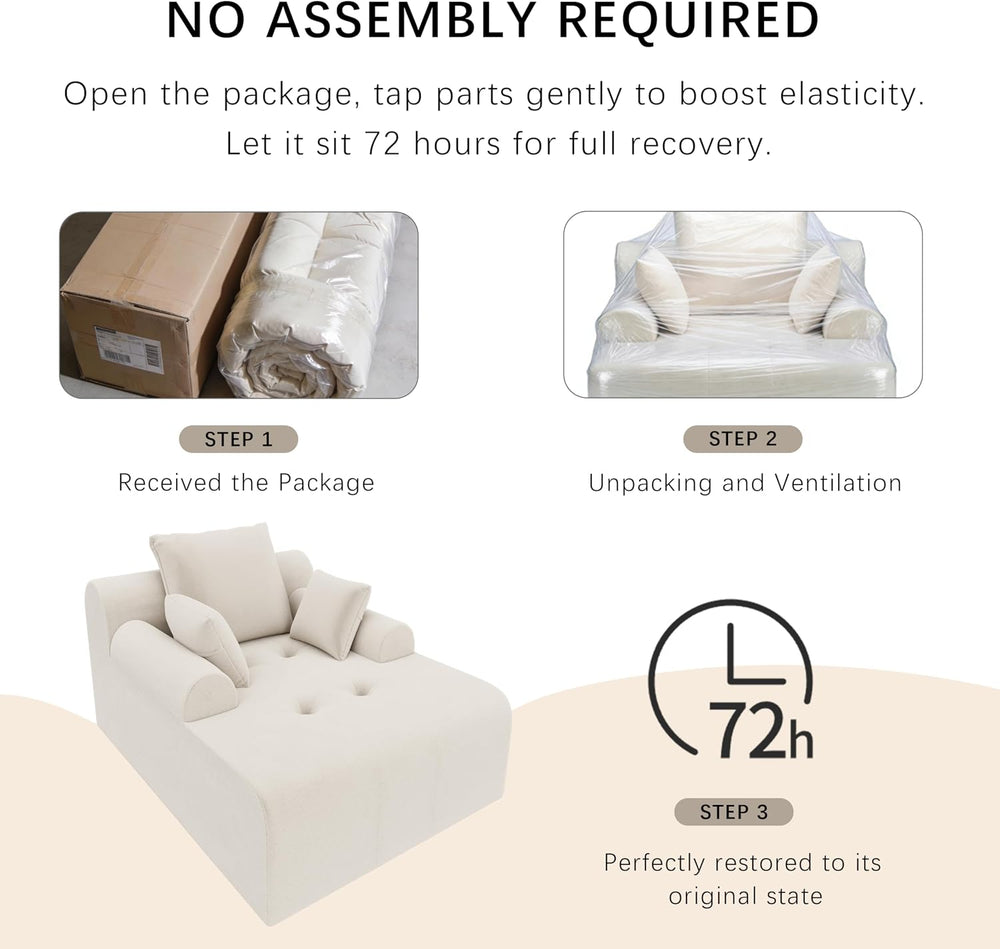65" Boneless Chaise Lounge Chair Indoor, Oversized Reading Lounger with ...