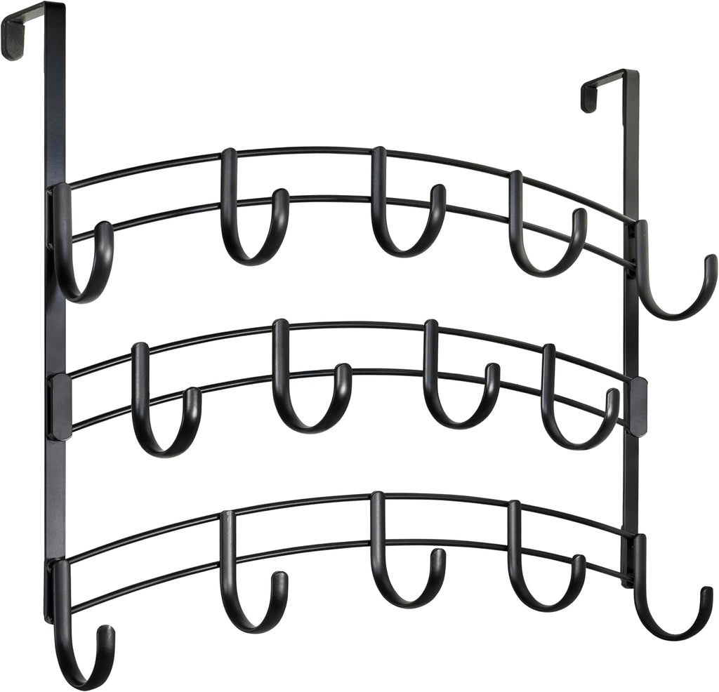 LYNK Professional® Home™ Over the Door Hooks - 14 Hook – Over the Door Coat Rack - Over the Door Hanger - Hanging Towels or Clothes - Bathroom, Bedroom, Laundry Room - Lifetime Ltd. Warranty, Black