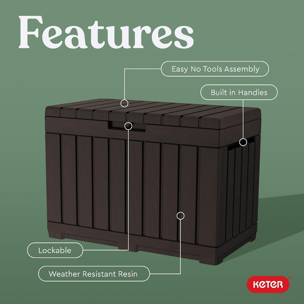 Keter Kentwood 50 Gal Outdoor Storage Box and Patio Side Table