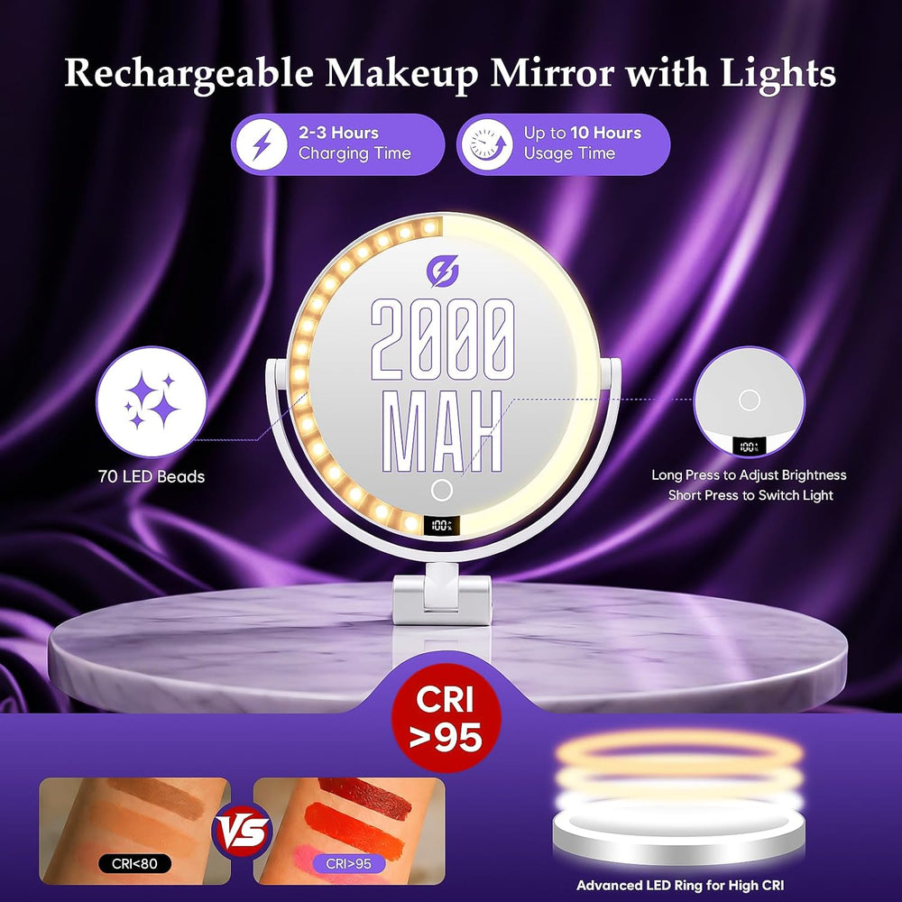 1X/30X Makeup Mirror with Lights, Rechargeable Magnifying Mirror