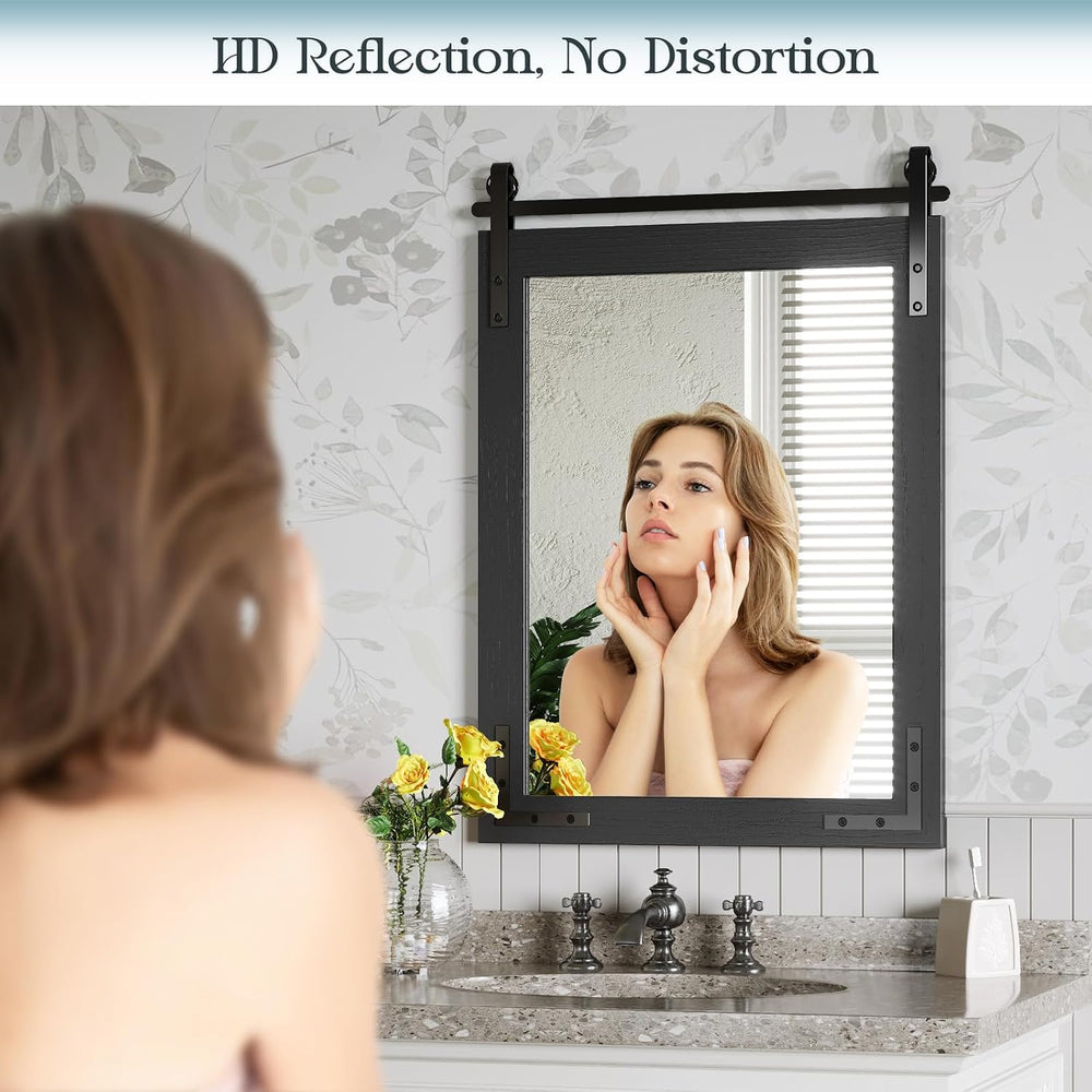 Farmhouse Bathroom Mirror, 22"x30" Black Rustic Farmhouse Mirror