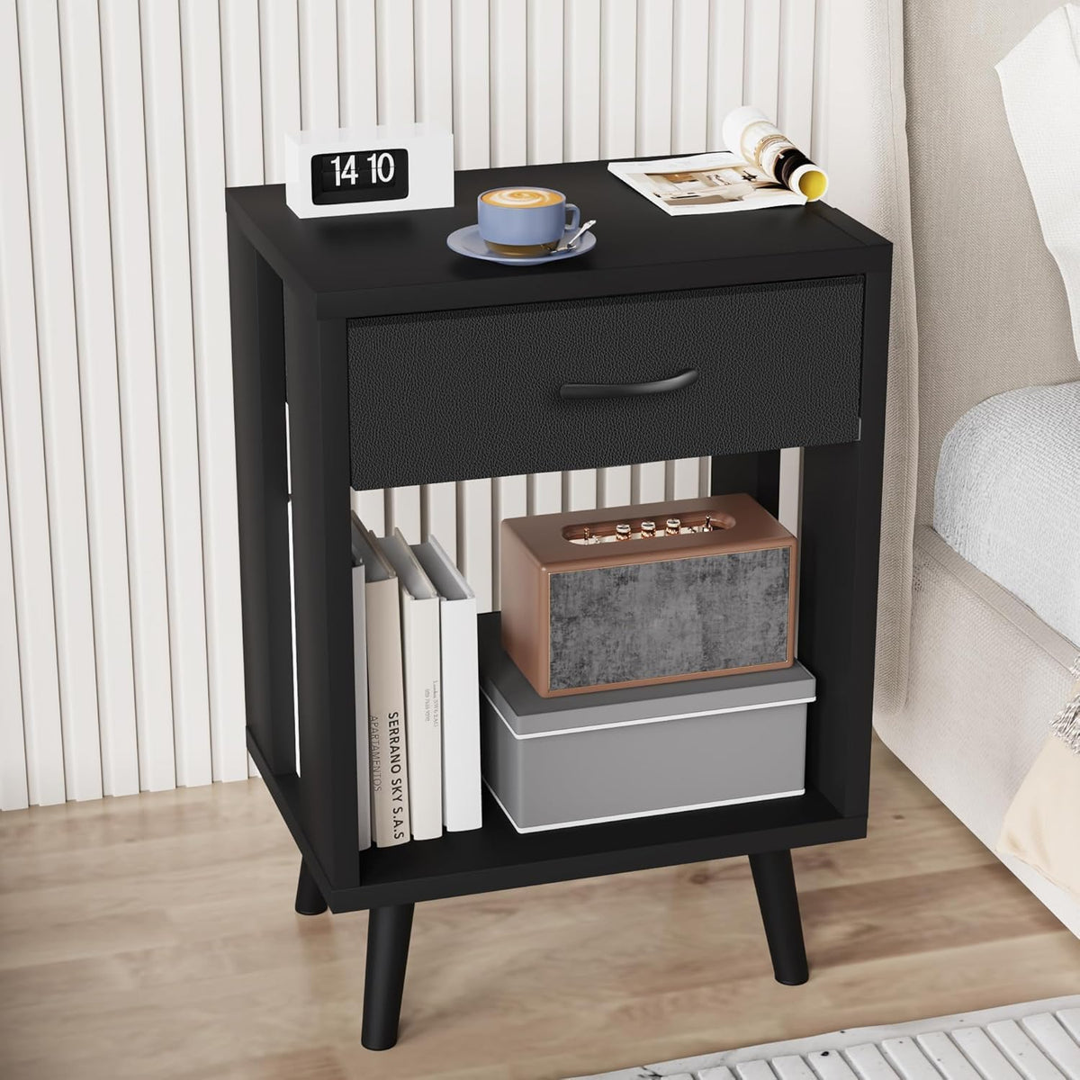 GYIIYUO 24" H Nightstands Set of 2 with Fabric Drawer, Black
