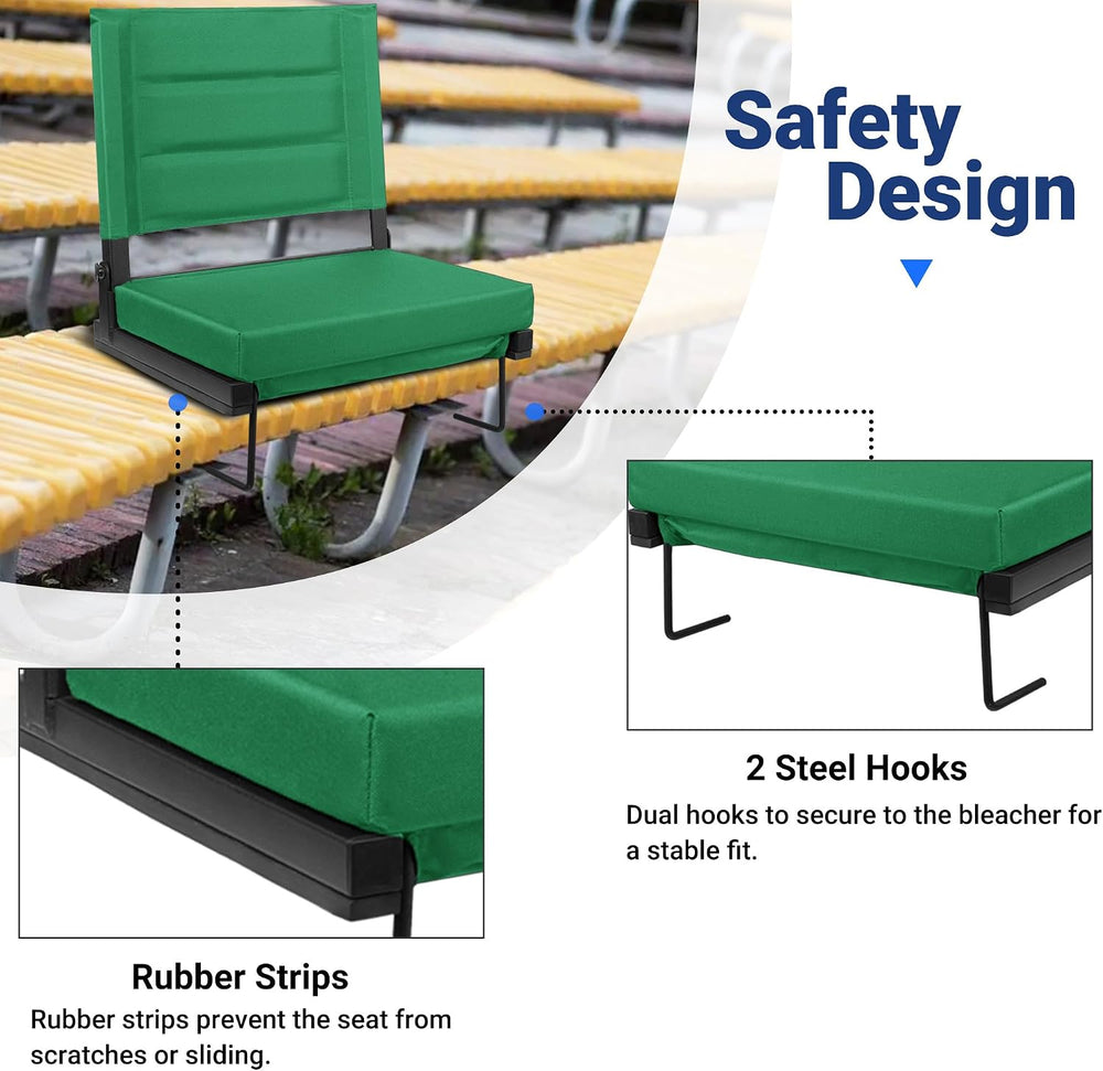 Stadium Seat for Bleachers with Back Support and Thick Padded Cushion