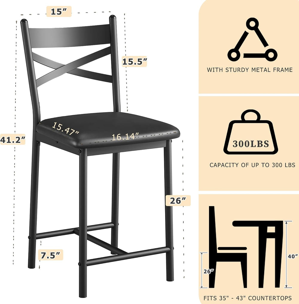 Garvee 26'' Bar Stools Set of 2, Counter Stools with Back & Thick...