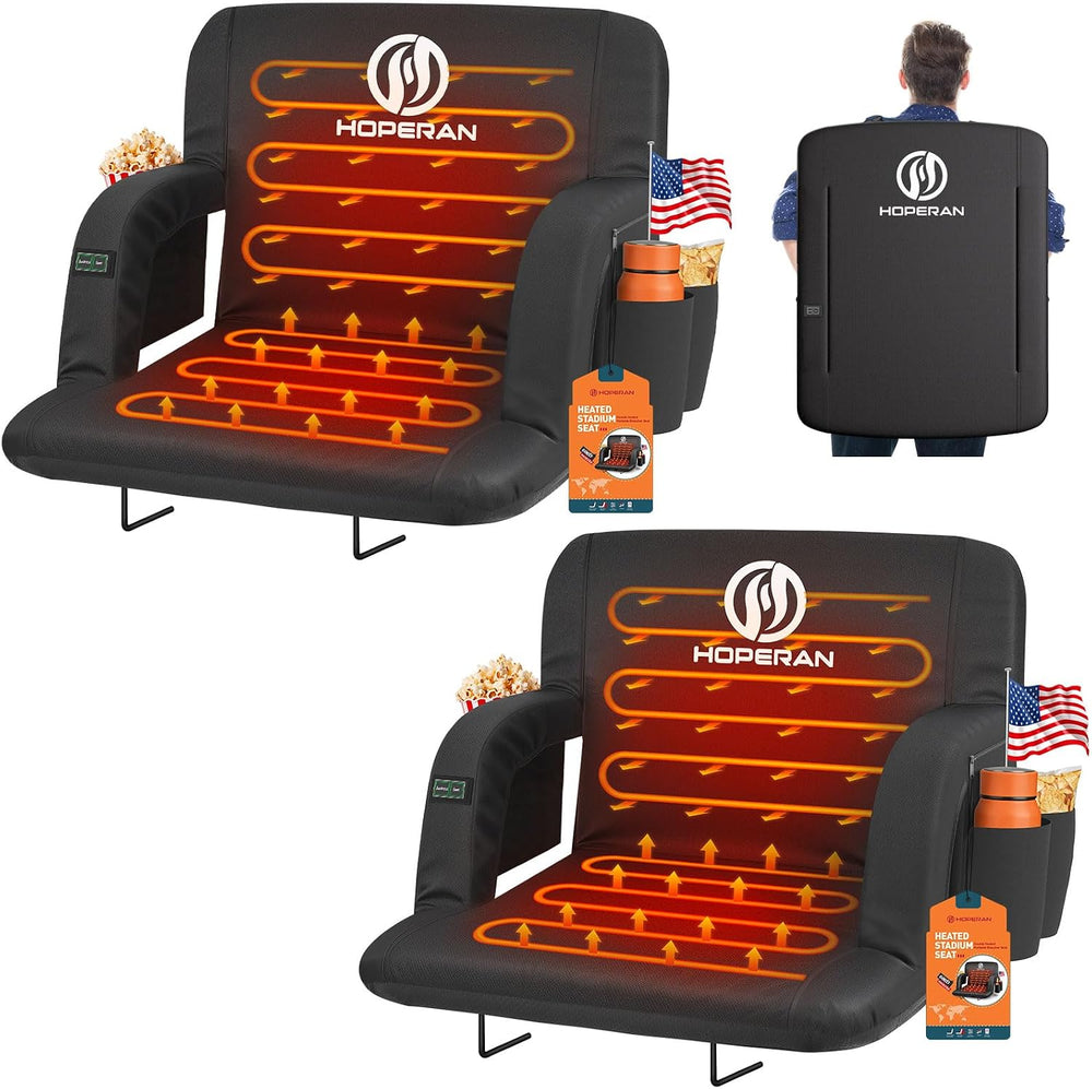 HOPERAN 23in Heated Stadium Seats for Bleachers, Dual Control, 2 PCS, Black