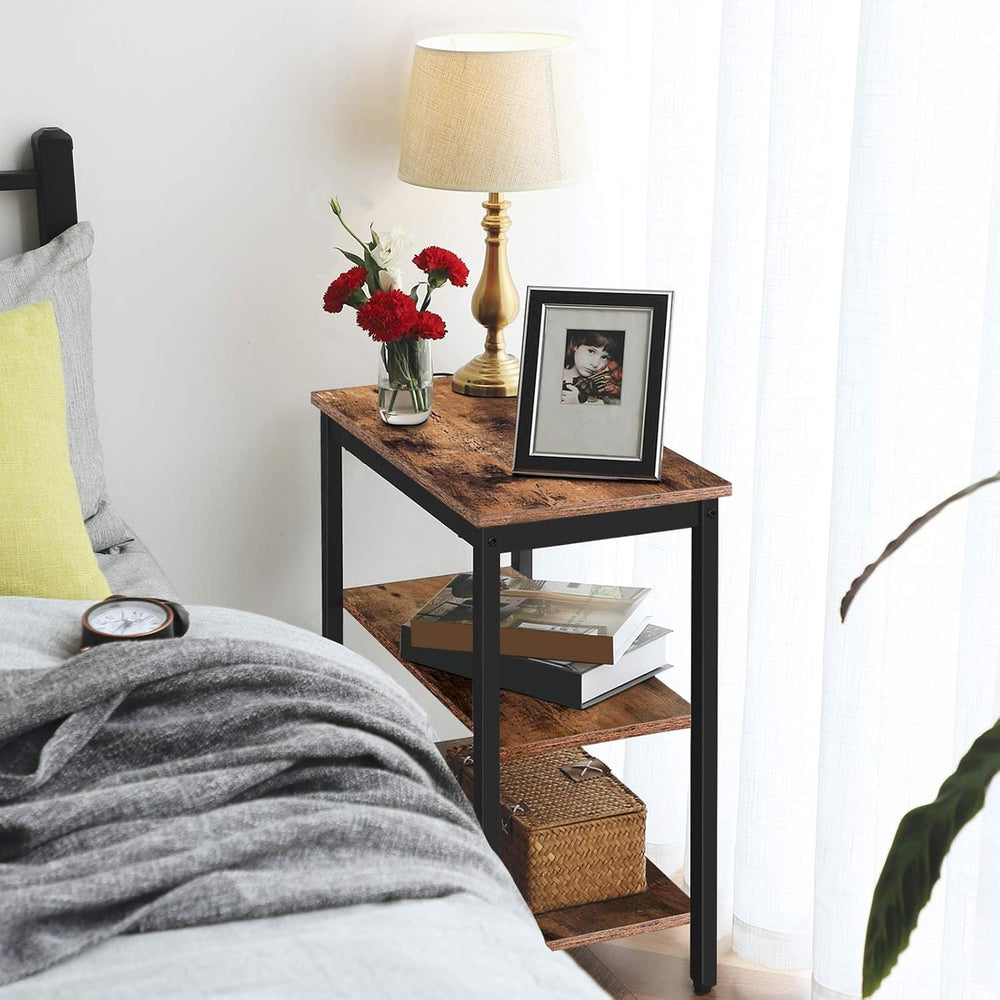 HOOBRO End Table, Simple Rustic Side Table with 3-Tier Storage Shelf, Narrow ...