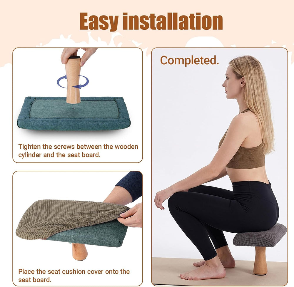 Meditation Bench Kneeling Stool Foldable Wooden Prayer Seat (Blue)