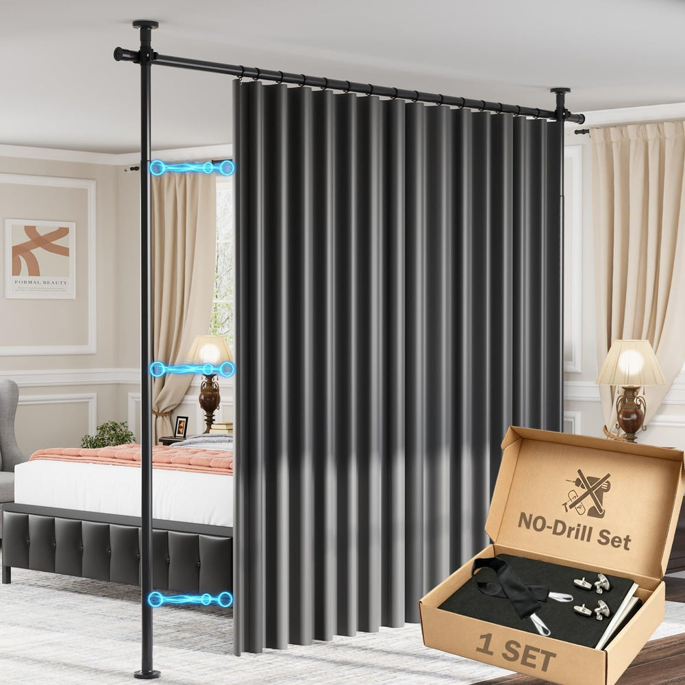 Room Divider Curtains Set,(Wide Partition Curtain+No Drilling Curtain Rod)