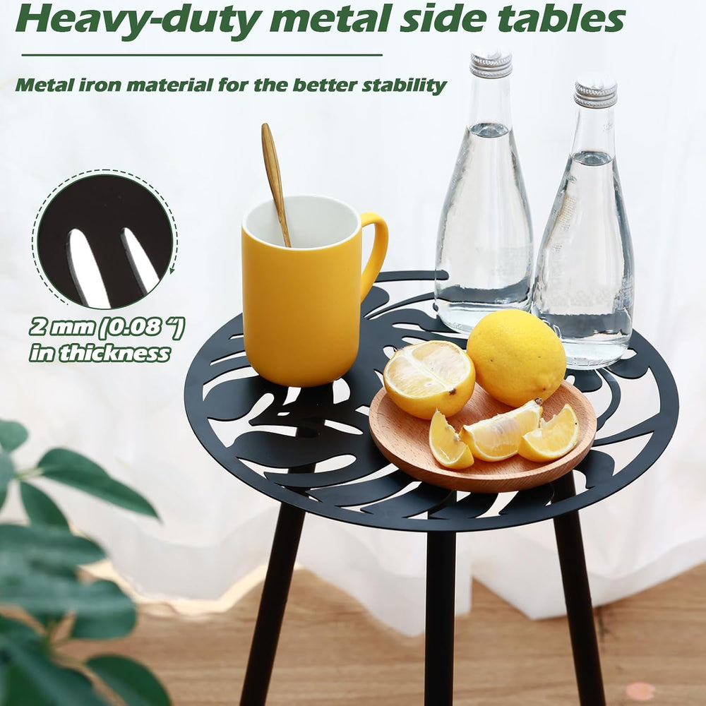 2-Pack Small Metal Side Tables Outdoor Patio Round Accent Table Modern Indoor...