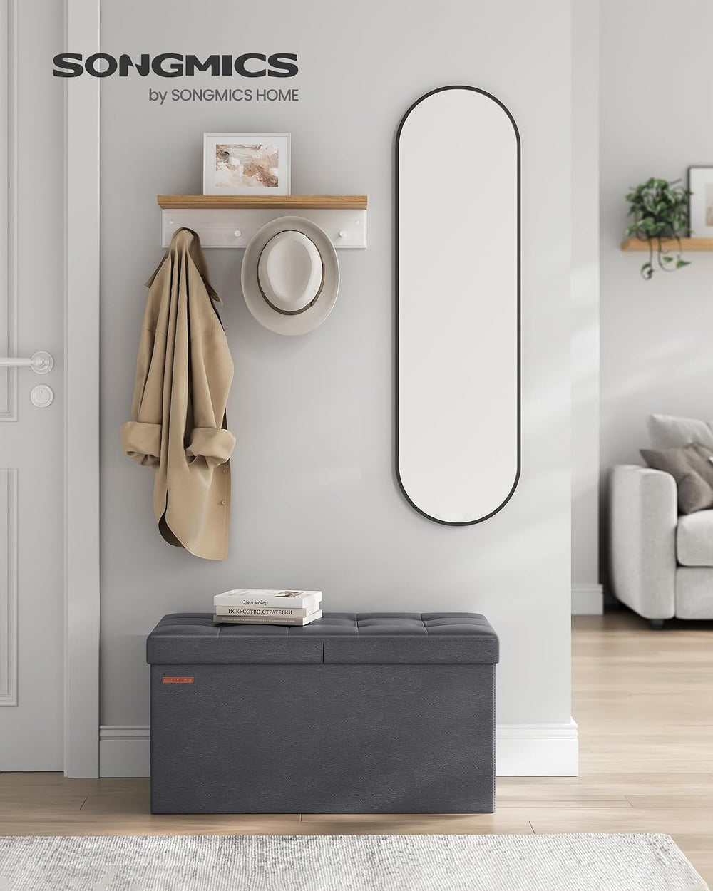 SONGMICS 30 Inches Folding Storage Ottoman Bench with Flipping Lid