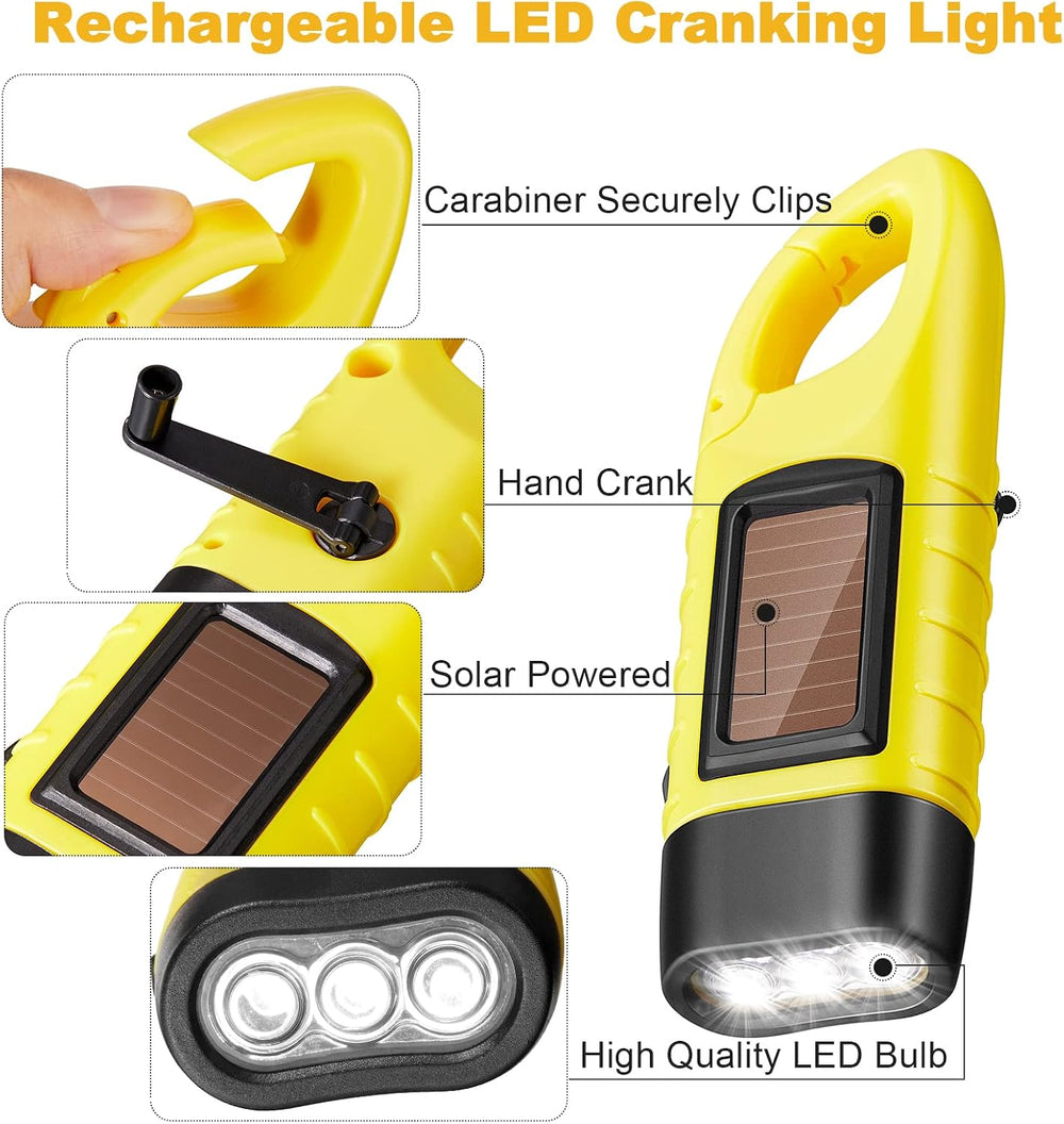 Mudder 4 Pack Hand Crank Solar Flashlight LED Emergency,Yellow, Black