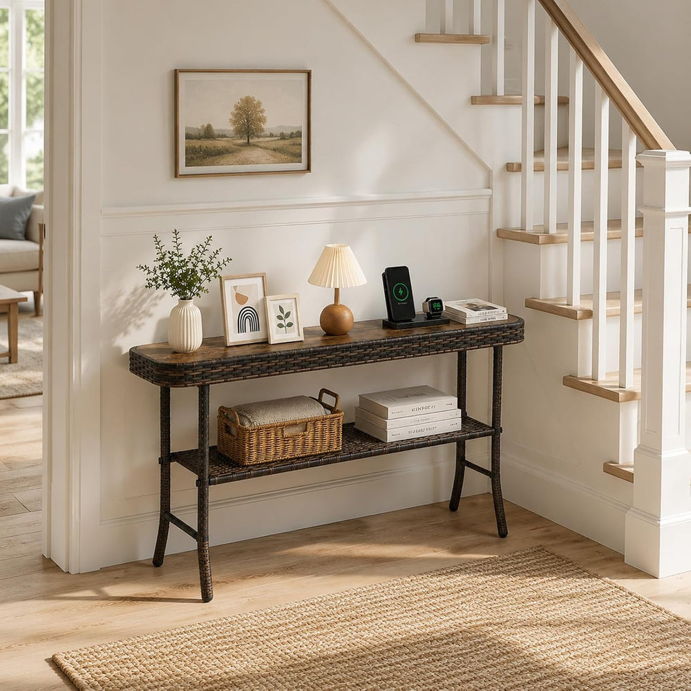 Entryway Table with Storage, 2-Tier 47'' Console Table with Woven Wrap
