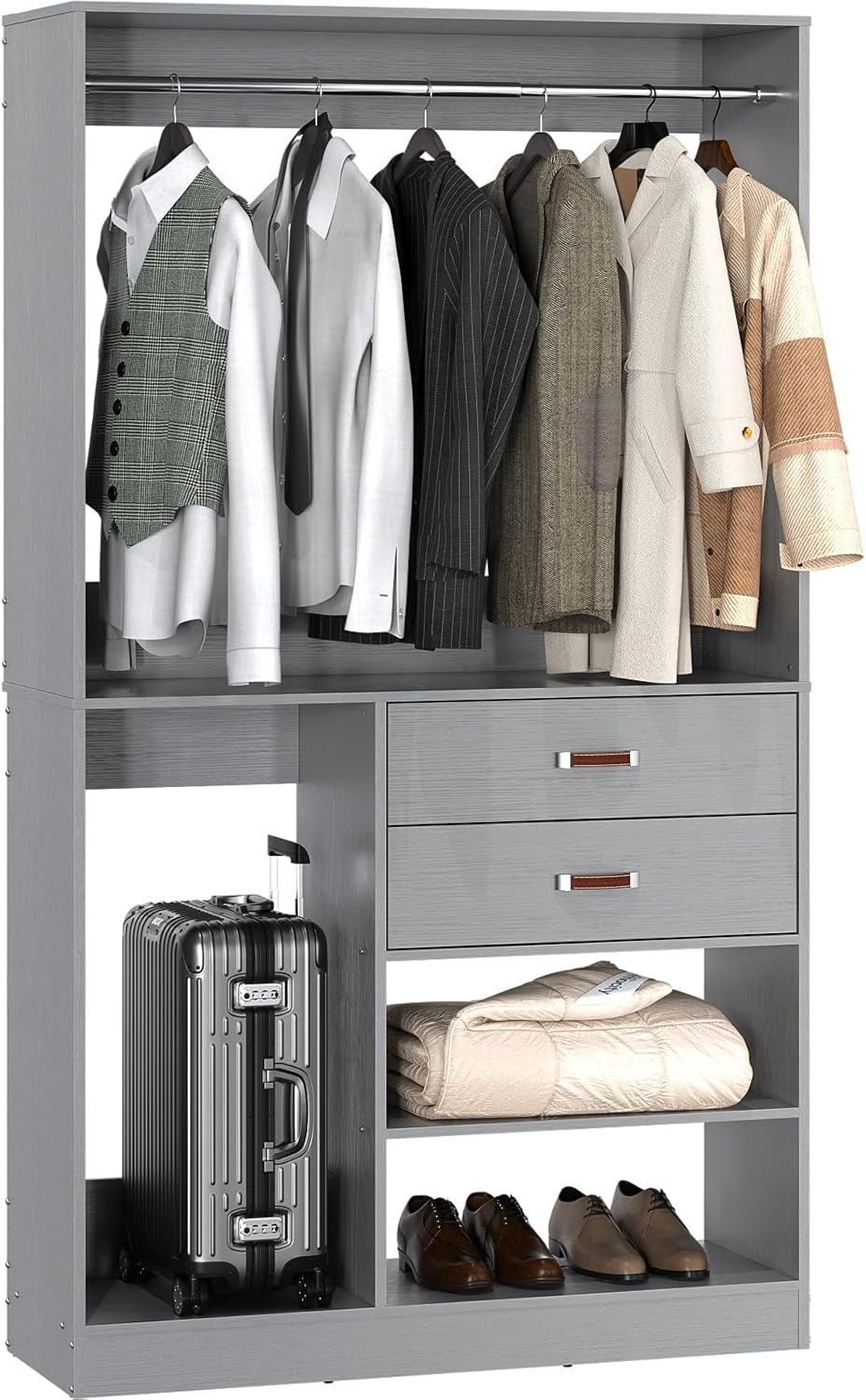 Armocity Closet System with Suitcase Storage, 40 Inches Stand-alone Wardrobe ...