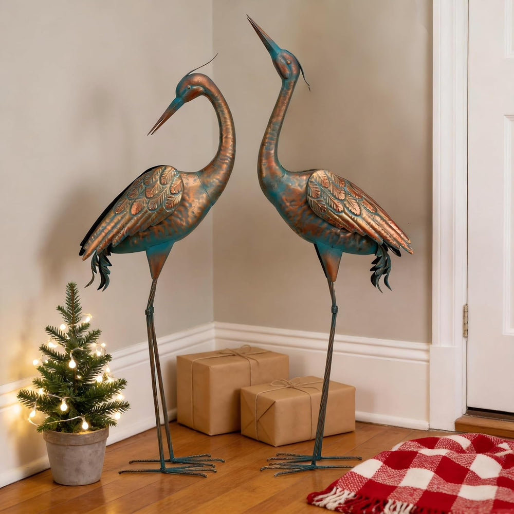 chisheen Garden Crane Statues Blue Heron Metal Yard Art Outdoor Decoration,La...