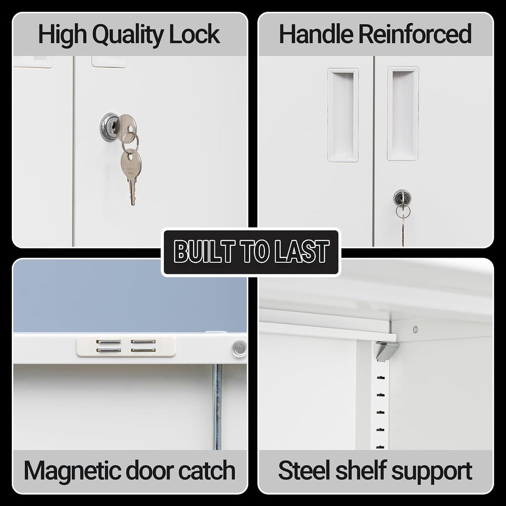 CJF Metal Storage Cabinet, 36" H Locking Storage Cabinet with Shelves and Doors for Home Office, Garage, Utility Room, Entryway(White)