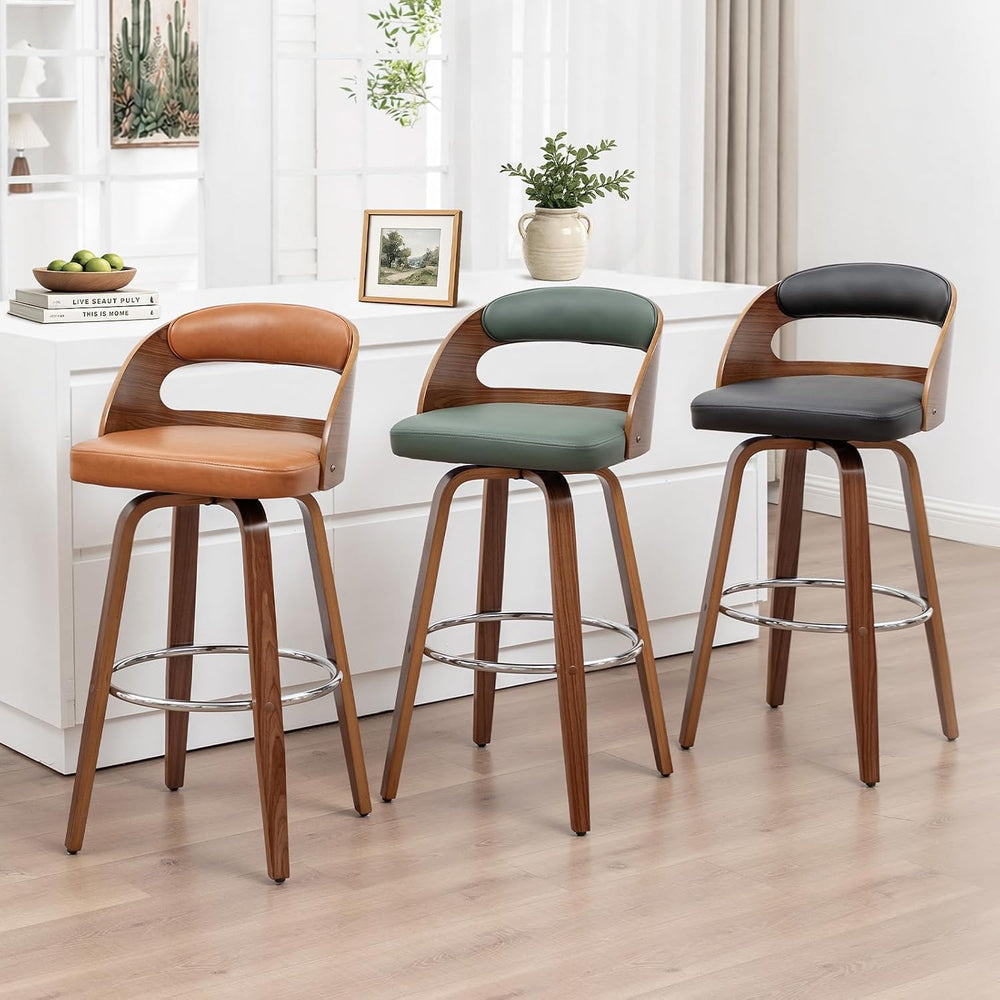 Mid Century Bar Stools with Walnut Bentwood Frame, 29.5" Bar Height