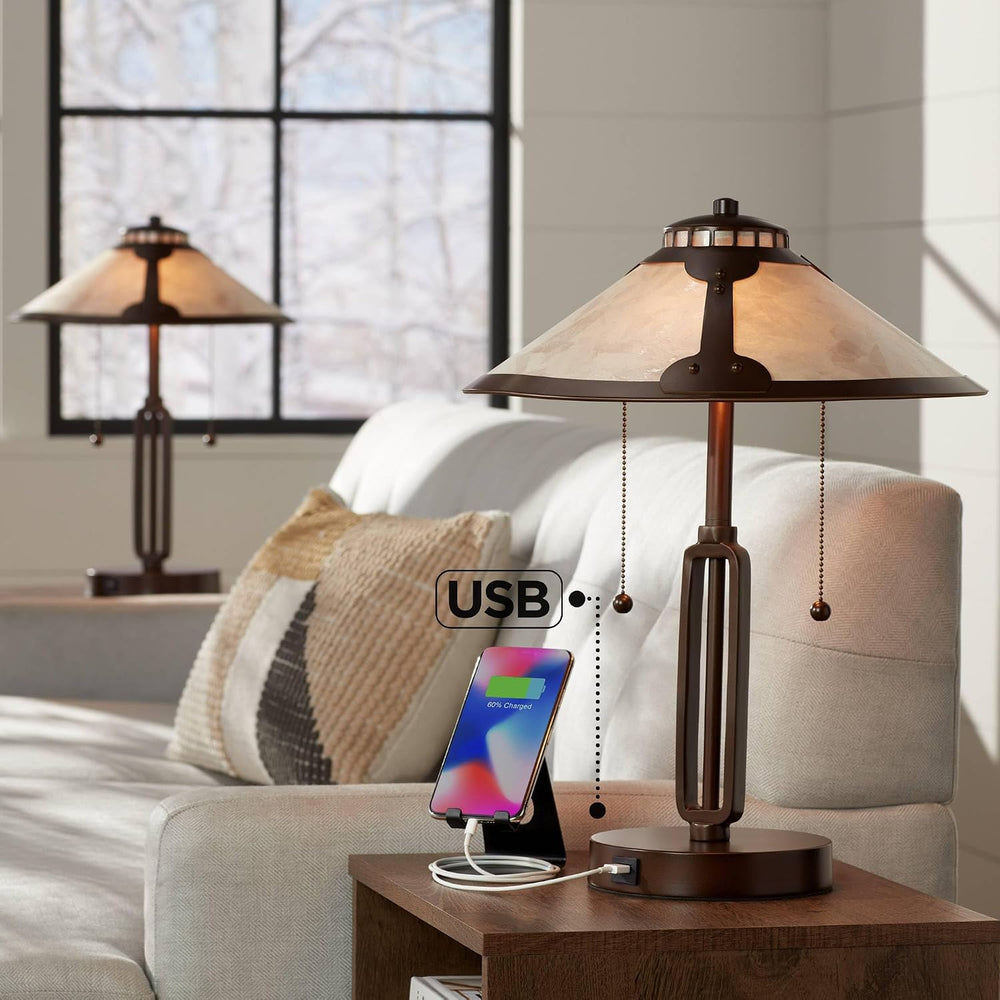 Iron Samuel 20" Small Table Lamps Set of 2 Bronze with USB Charging Port
