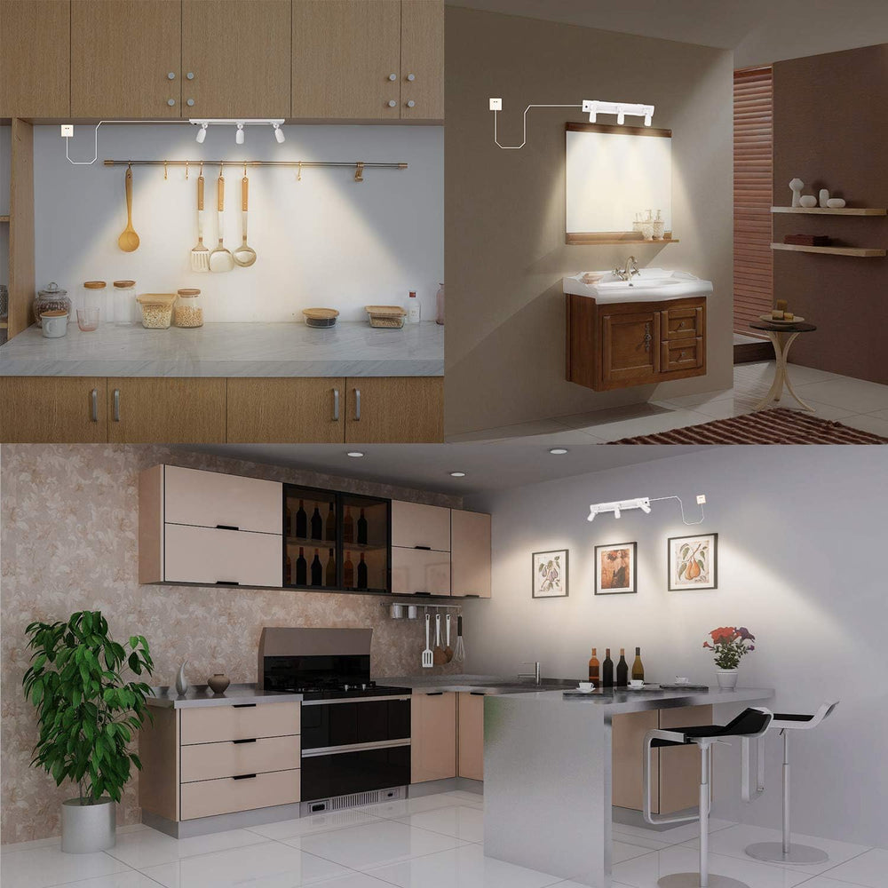 HONWELL Track Lighting LED Spotlights with 3 Rotatable Lights Heads, Under Ca...