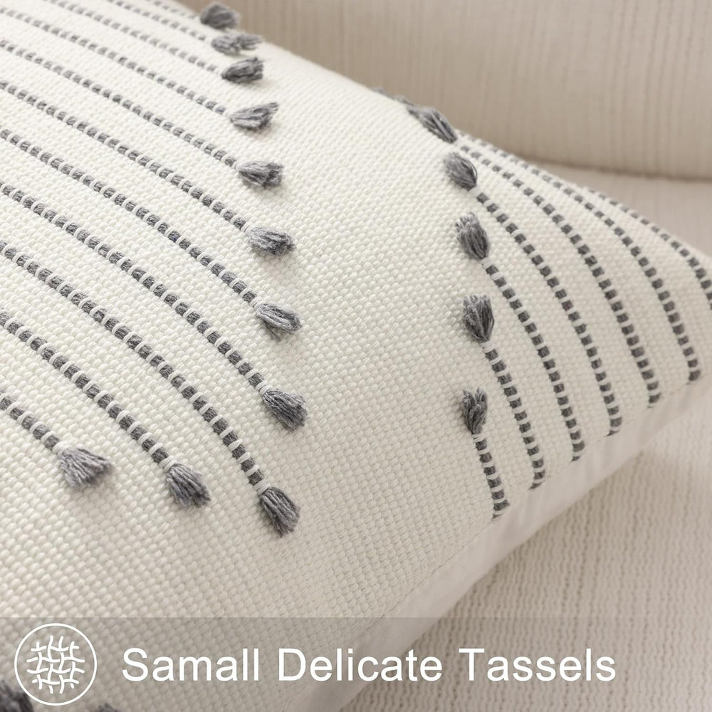 Mecatny Boho Outdoor Throw Pillow Covers 18x18 Set of 2 Grey & Cream White