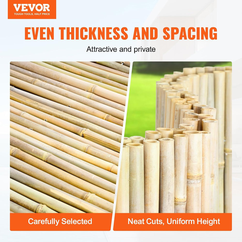 VEVOR Natural Rolled Bamboo Fence, Eco-Friendly Privacy Screen - 6 ft H x 8 f...