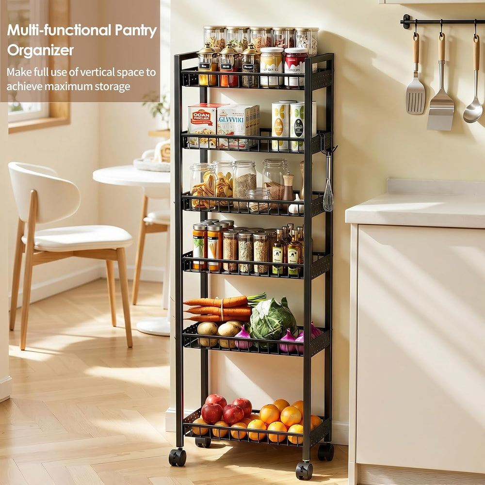 6 Tier Slim Storage Cart, Narrow Rolling Cart with Wheels, 6in(W)