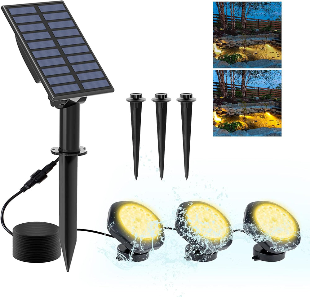 Solar Pond Lights,3000K Warm White LED Underwater Submersible Fountain Light,...