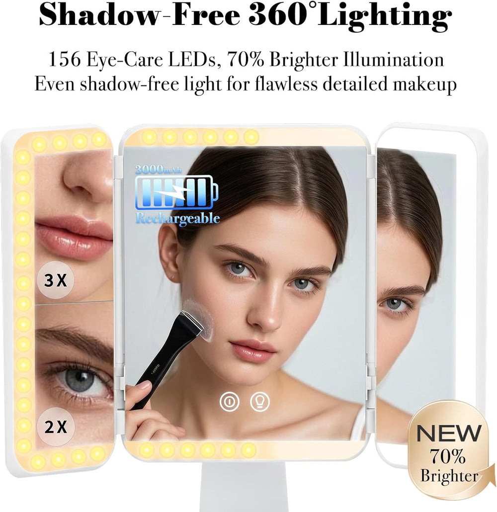 SIMETRA 15.6'' Rechargeable Makeup Mirror with Lights Trifold Vanity ...
