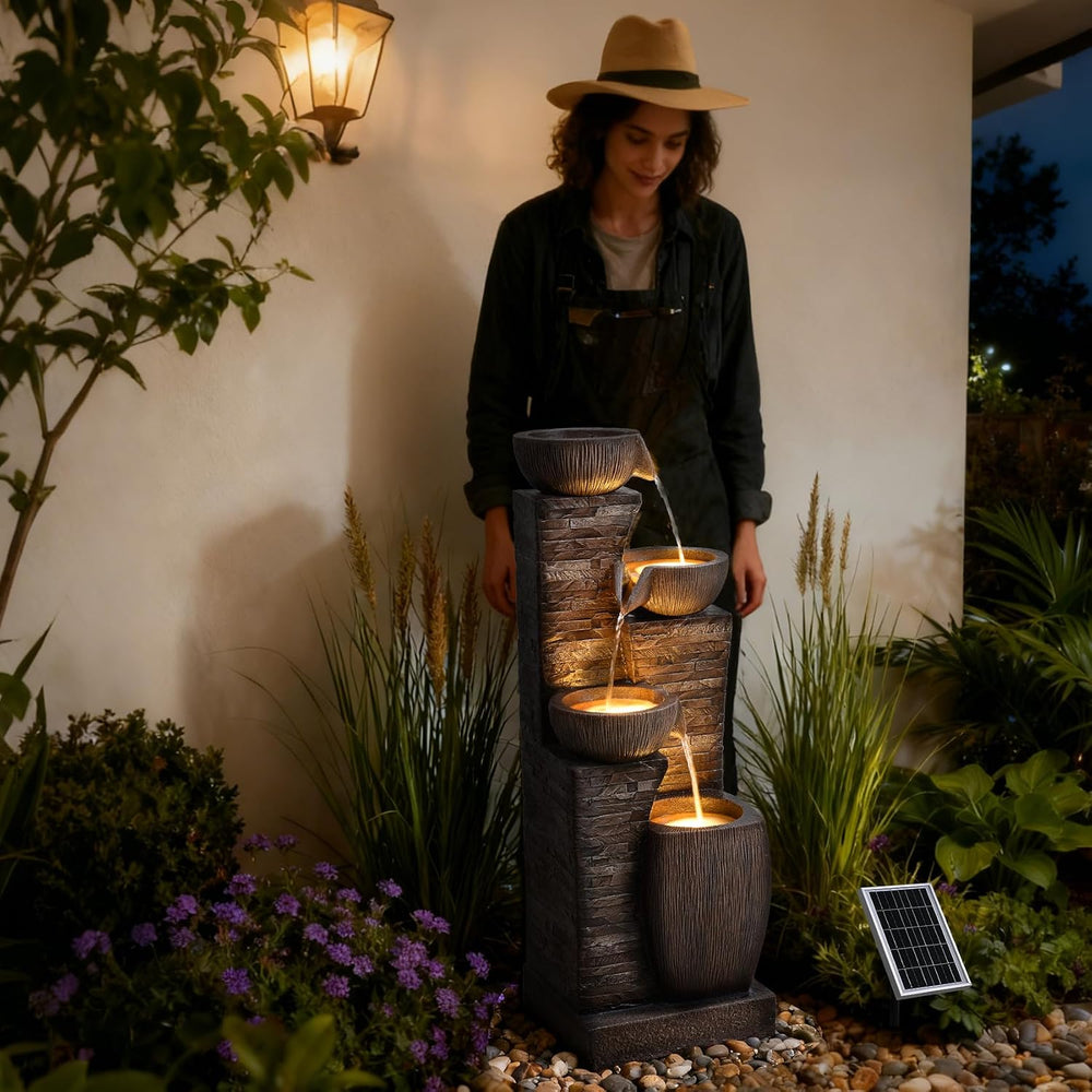 38.2" Tall Solar Powered Water Fountain for Outdoor