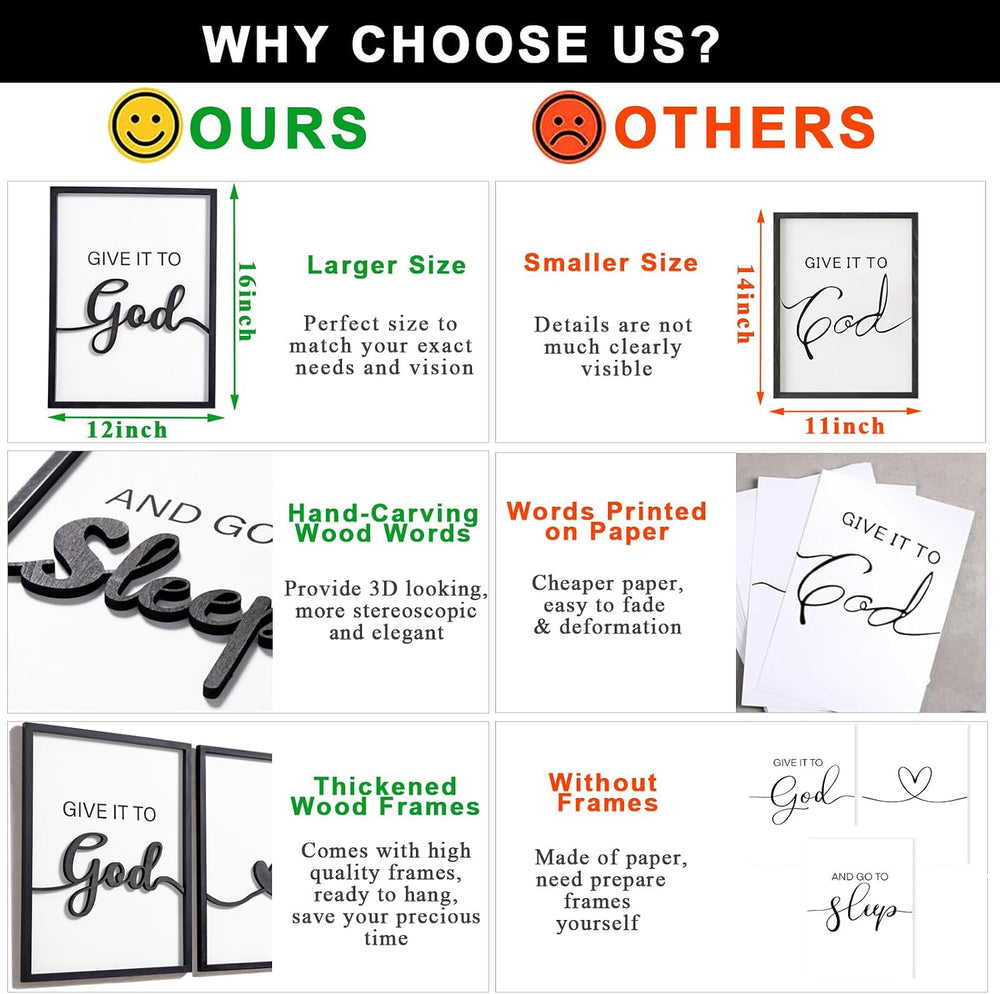 3D Wood Give it to God and Go to Sleep Signs 36x16”, Above Bed Wall Decors, B...