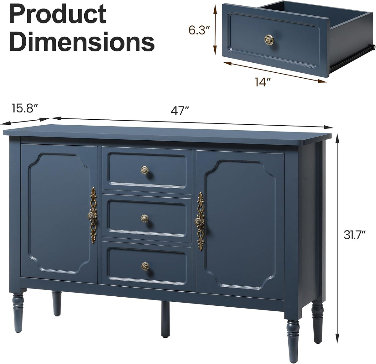 RoyalCraft Sideboard Buffet Cabinet with Storage, Kitchen Cabinet, Blue