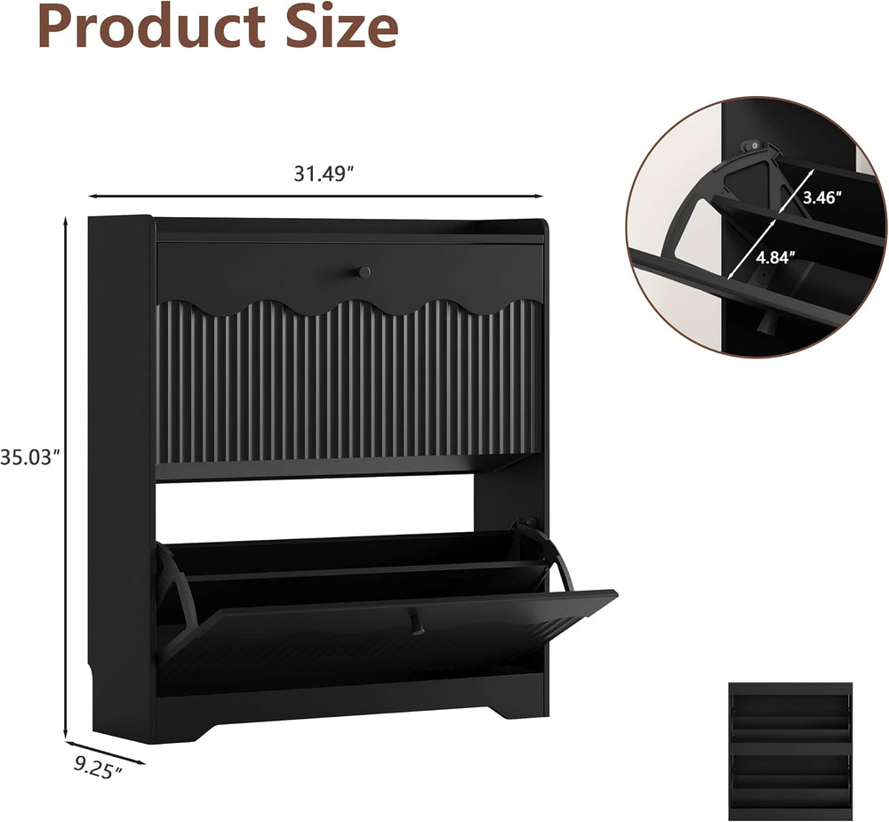 HUANLEGO Shoe Cabinet Storage for Entryway with 2 Flip Drawers, Black