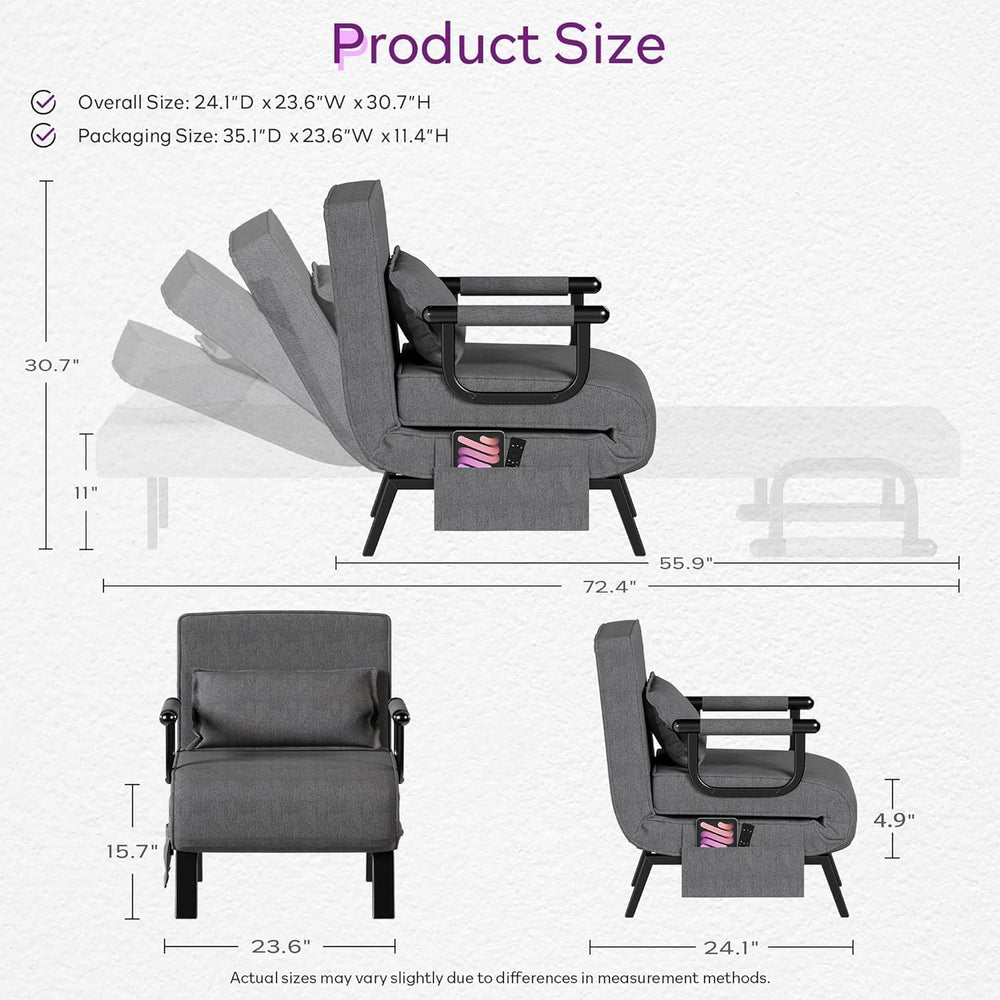 TYBOATLE Sleep Chair Set of 2, Sleeper Chair (Dark Grey)