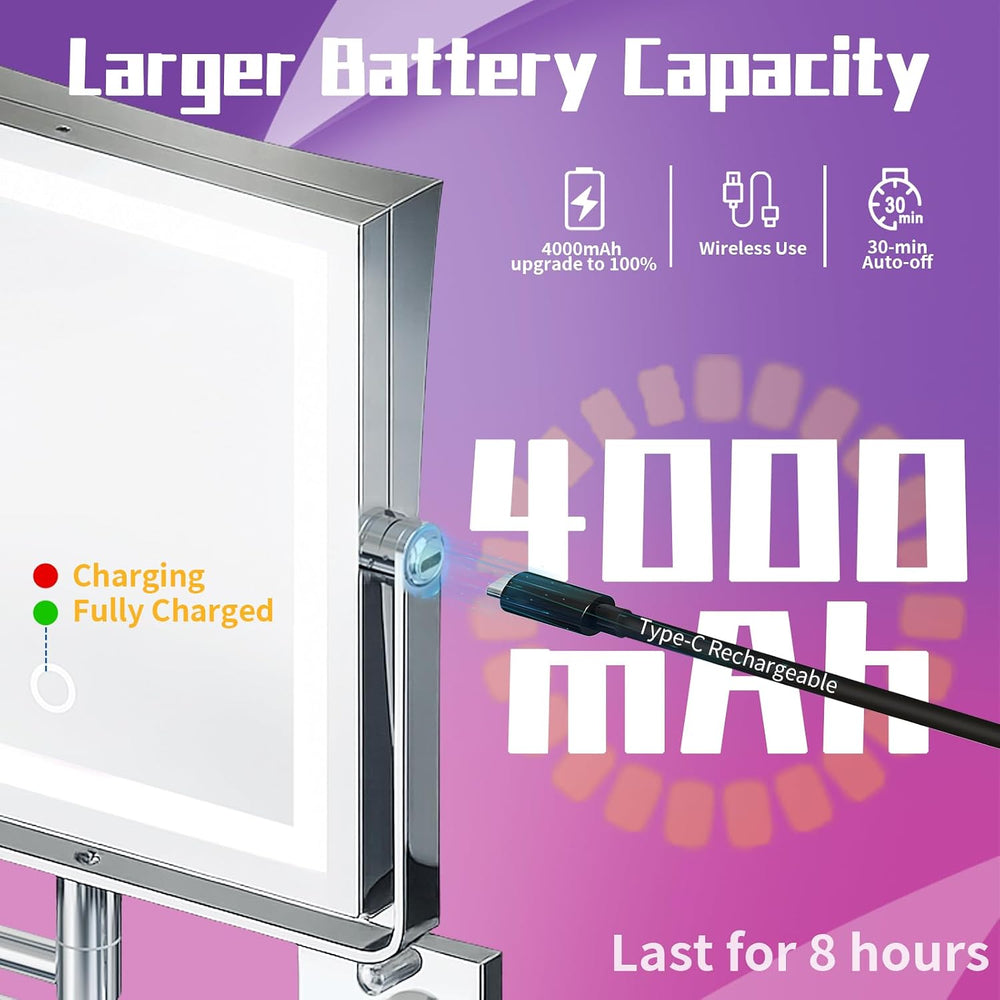 Wall Mounted Makeup Mirror with Lights 4000mAh Rechargeable Double Sided 1X/1...