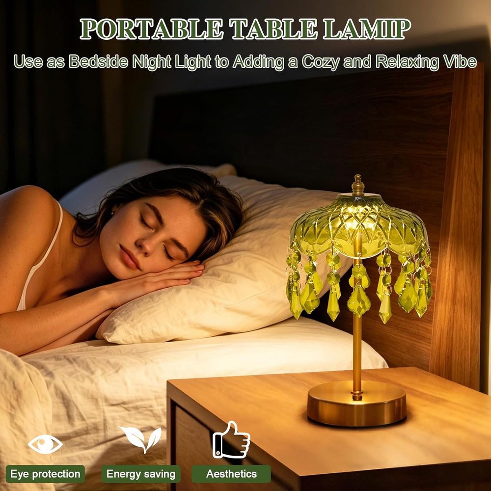 Cordless Crystal Table Lamp, 6000mAh, Touch Dimmable, 3-Color