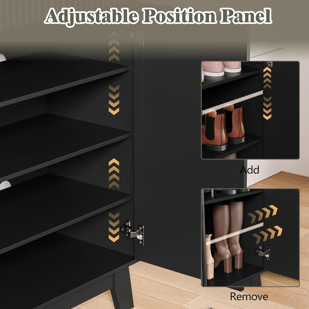 HUANLEGO 4 Tier Fluted Shoe Cabinet Storage for Entryway, Black