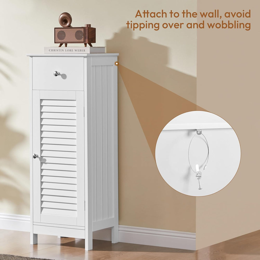 Yaheetech Small Bathroom Storage Cabinet with Drawer & Louvered Door, White