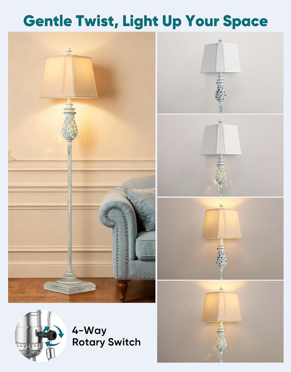 64'' Vintage Floor Lamp with Nightlight, Wash Blue (Bulb Included)