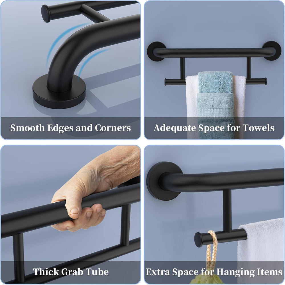 Black Grab Bar with Towel Holder, Grab Bars for Bathtub and shower