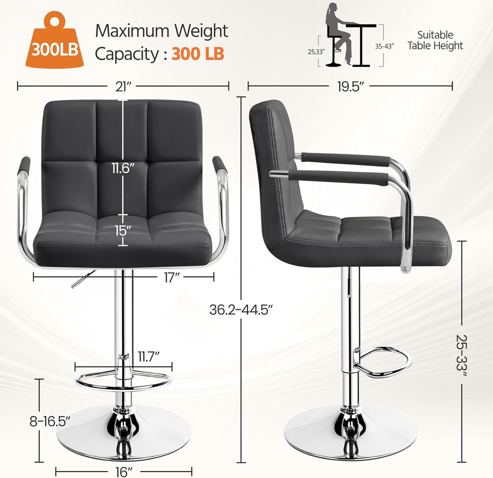 Yaheetech Bar Stools Set of 2, Swivel with Backs, Adjustable Height, Gray