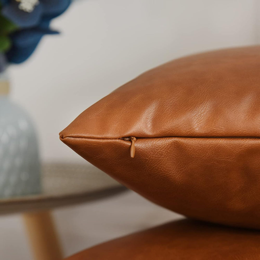 Tosewever Faux Leather Throw Pillow Covers, 20 x 20 inch Set of 2 Luxury Cogn...