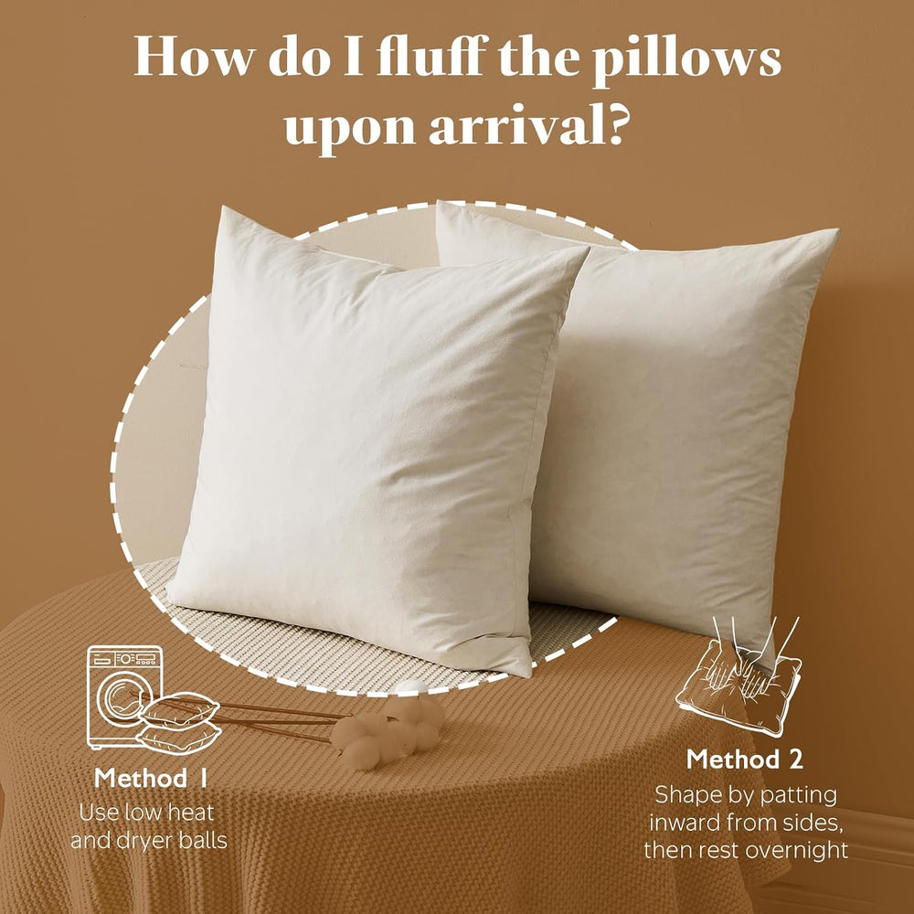 BPC 16x16 Down Feather Throw Pillow Inserts Set of 2, 100% Organic Cotton Cov...