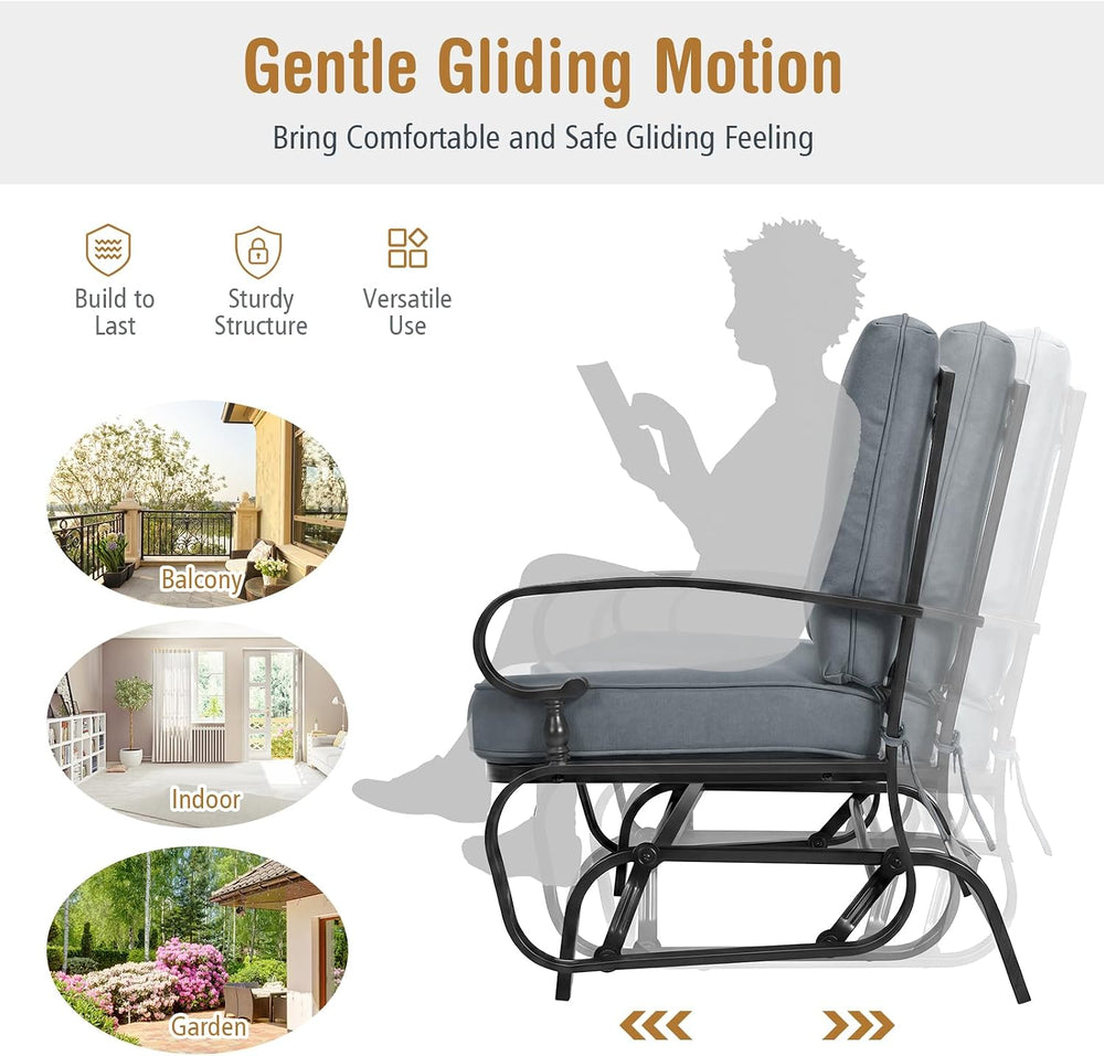 GIANTEX Outdoor Glider Bench, Patio 2 Person Loveseat with Removable Cushion,...
