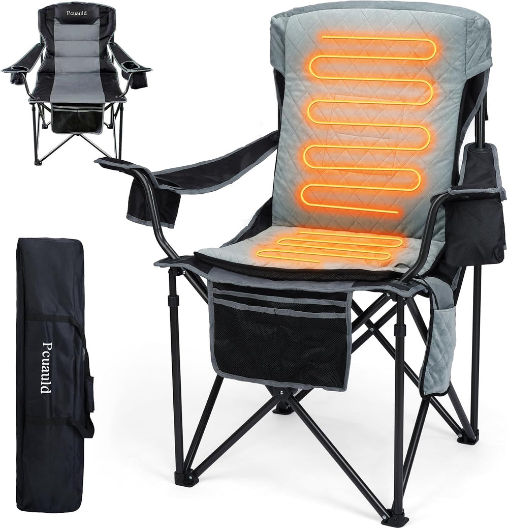 Oversized Heated Camping Chair, High Back Folding Chair for 500lbs