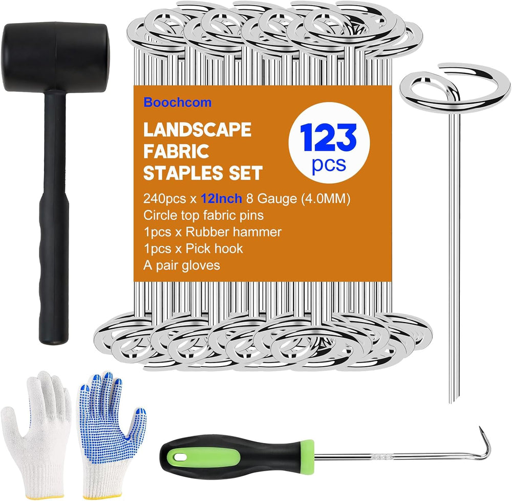 Landscape Fabric Staples,12INCH 120PCS Circle Top Garden Nails with Rubber Ha...
